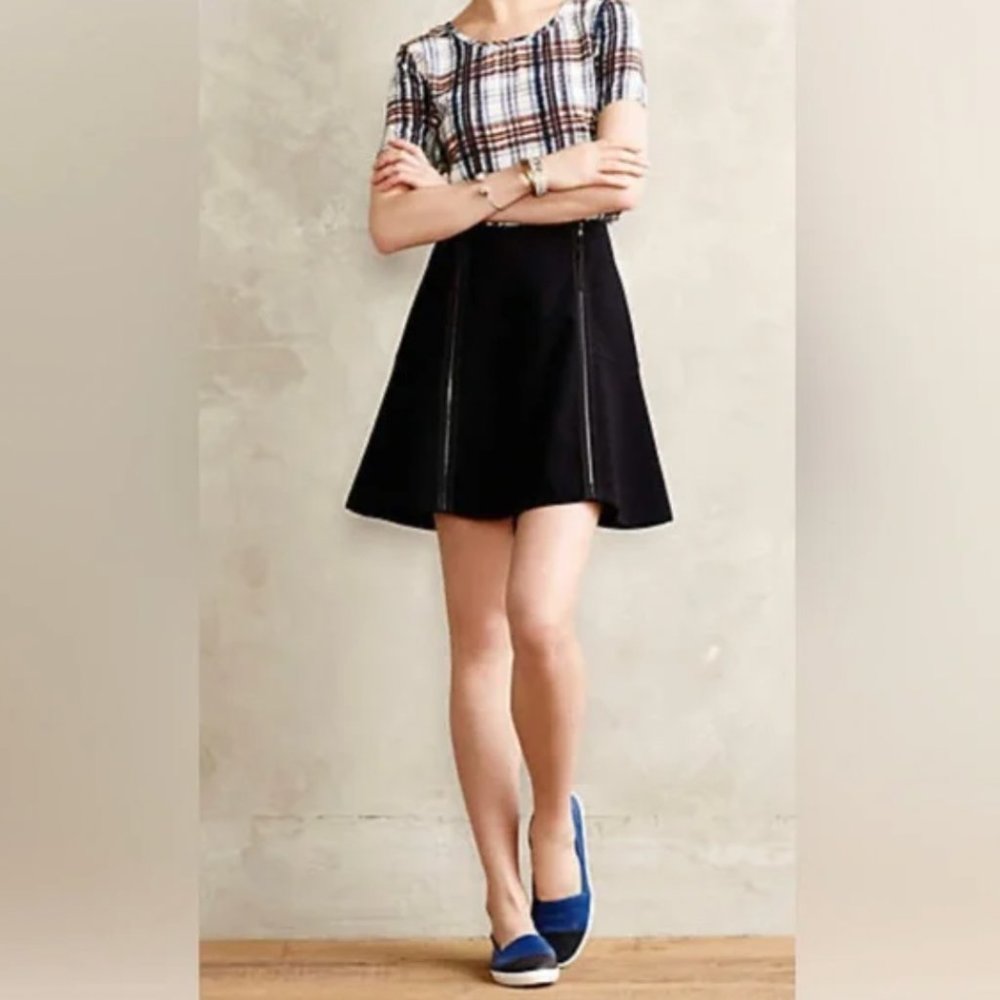 Anthropologie Leifsdottir Black Zipper High Waist Swing Skater Skirt Size 4